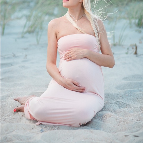 Dresses & Skirts - Light pink off shoulder maternity maxi dress